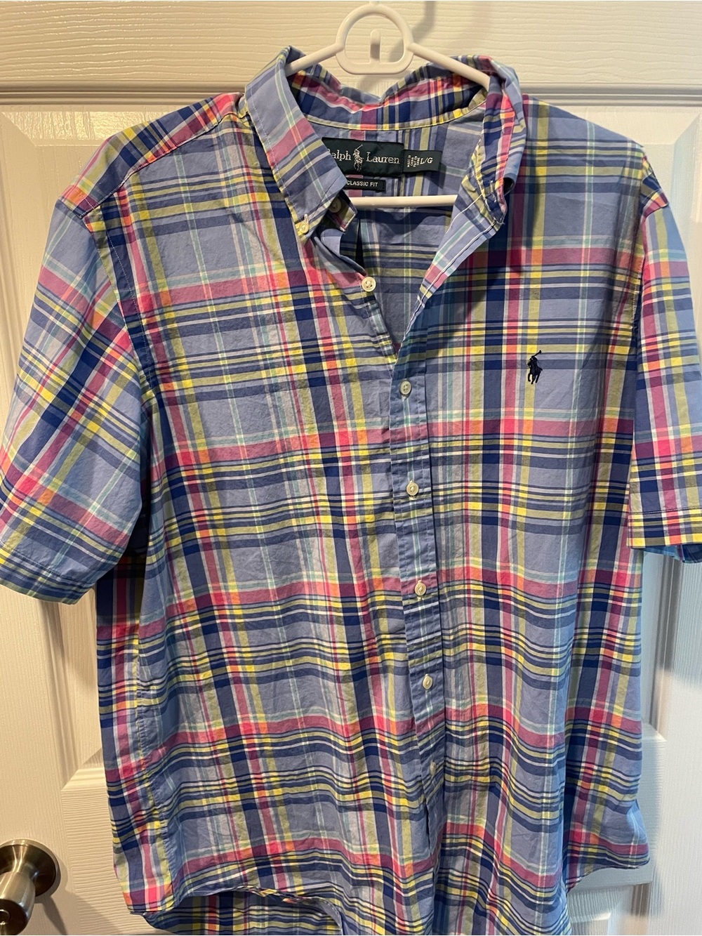 Ralph Lauren Short-Sleeve Plaid Button-Down Shirt - Blue, Pink, Yellow Sz L